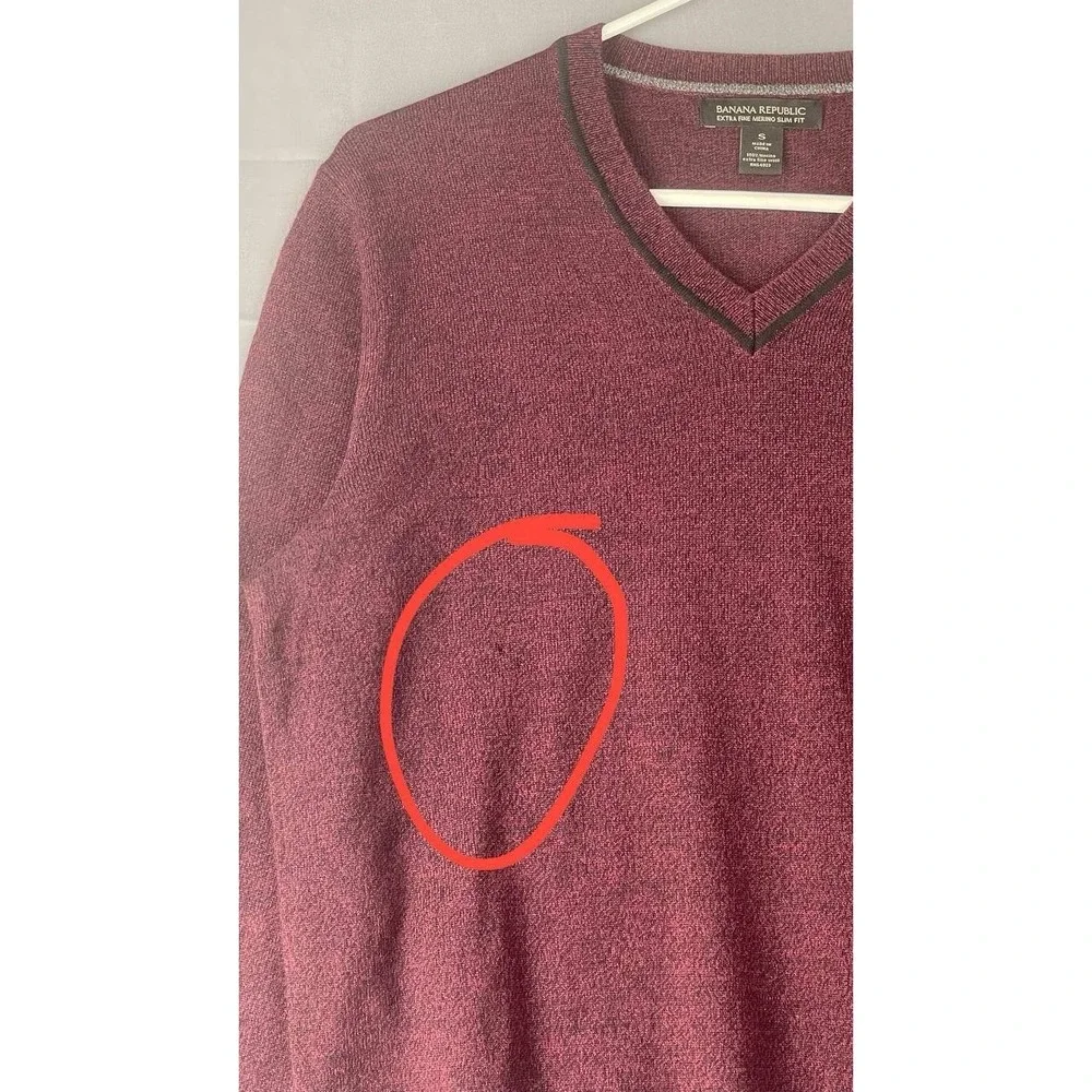 Men's Banana Republic Extra Fine Merino Wool V-Neck Sweater‎ Sz S Wine Burgundy